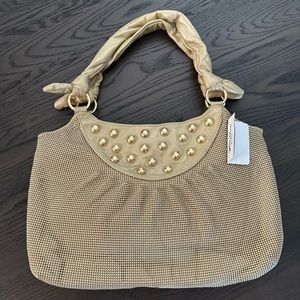 Matte Gold Shoulder Purse, Whiting & Davis, NWT, Flaws from Storage, Genuine